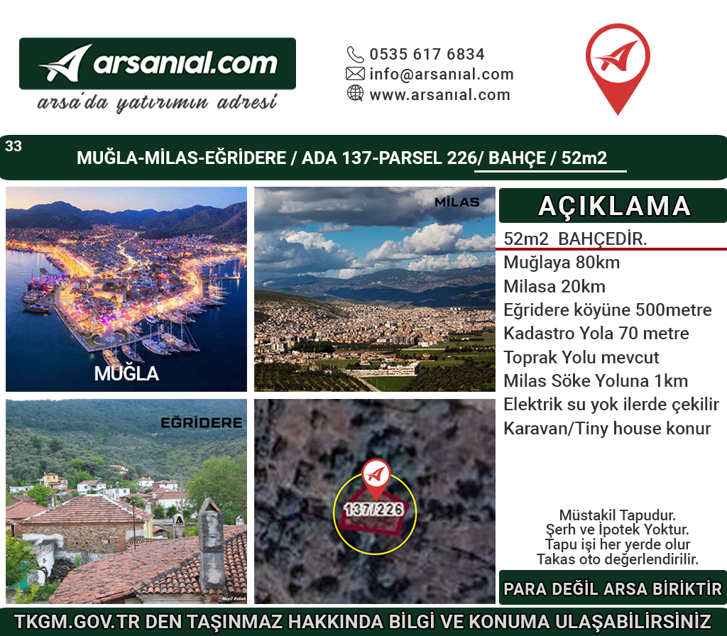 Muğla-Milas-Eğridere-Satılık-52m2Bahçe