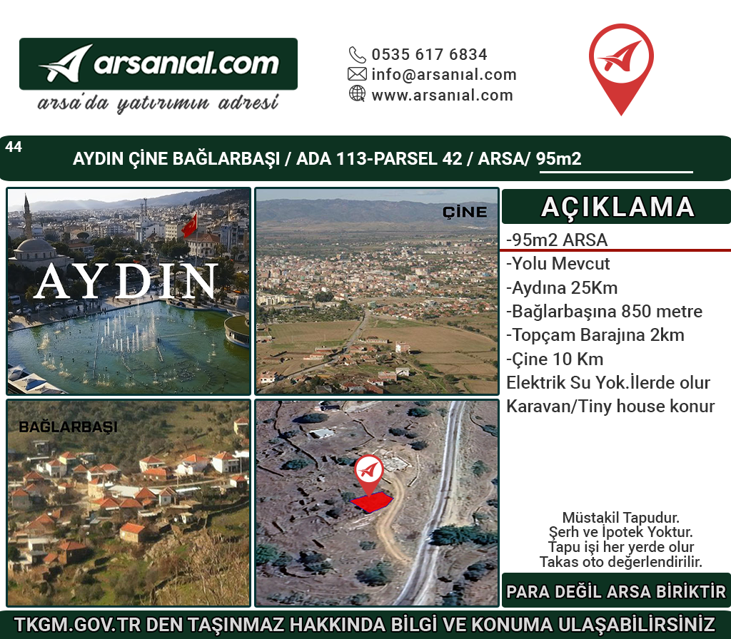 Aydın-Çine-Bağlarbaşı Satılık 95m2Arsa