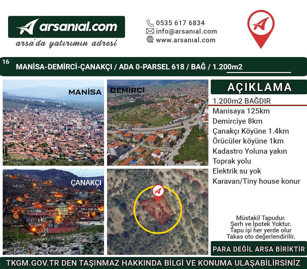 Manisa Demirci Çanakçı Satılık Bağ 1200m2