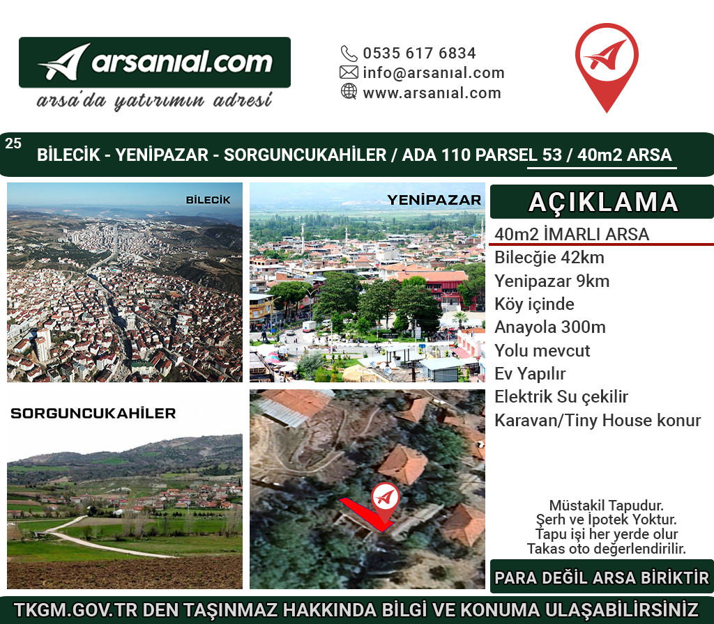 Bilecik-Yenipazar-Sorguncukahiler-40m2 İmarlı Arsa