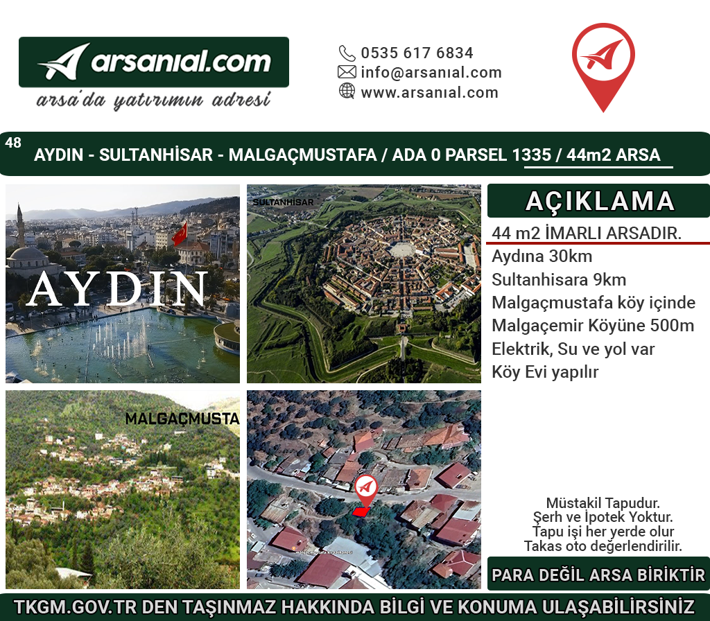 Aydın-Sultanhisar-Malgaçmustafa-Arsa-44m2 İmarlı