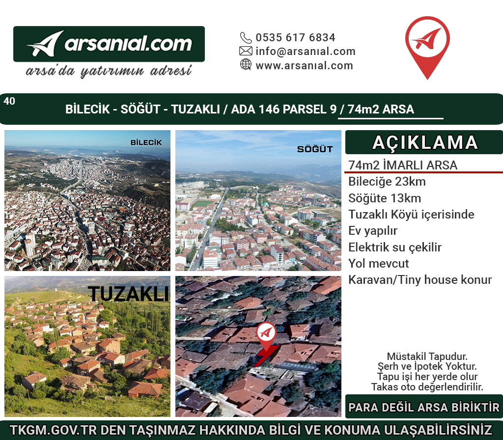Bilecik Söğüt Tuzaklı Satılık 74m2 İmarlı Arsa