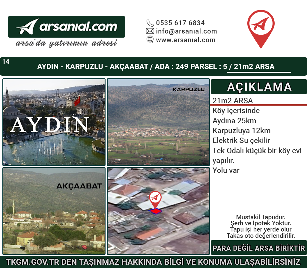 Aydın-Karpuzlu-Akçaabat-Köyiçinde-Satılık 21m2Arsa