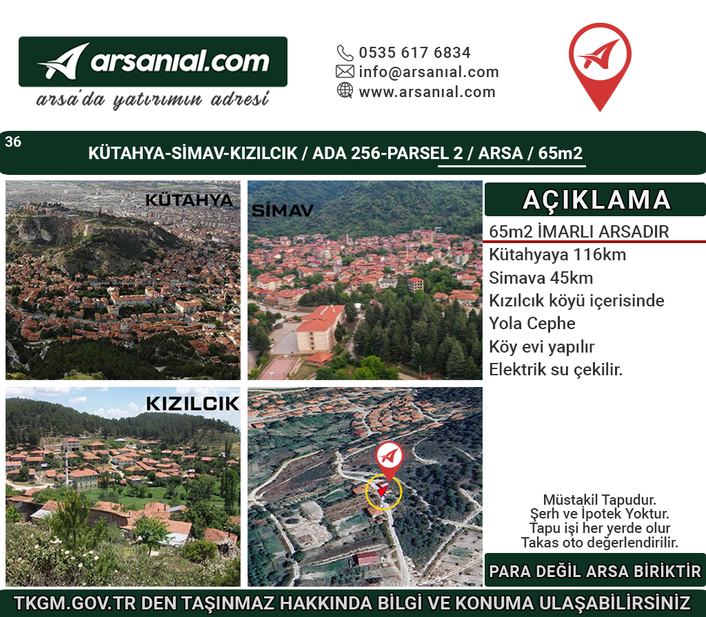 Kütahya-Simav-Kızılcık-Satılık 65m2Arsa