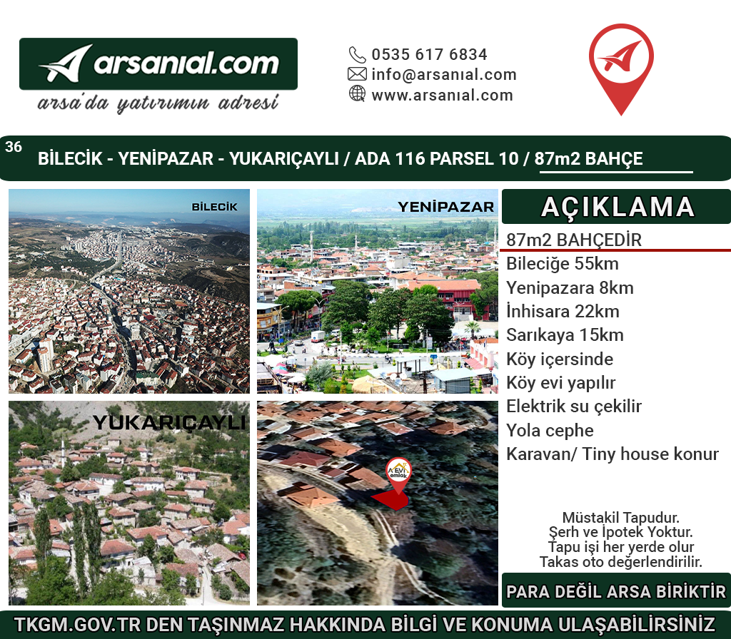 Bilecik-Yenipazar-Yukarıçaylı-87m2 Bahçe