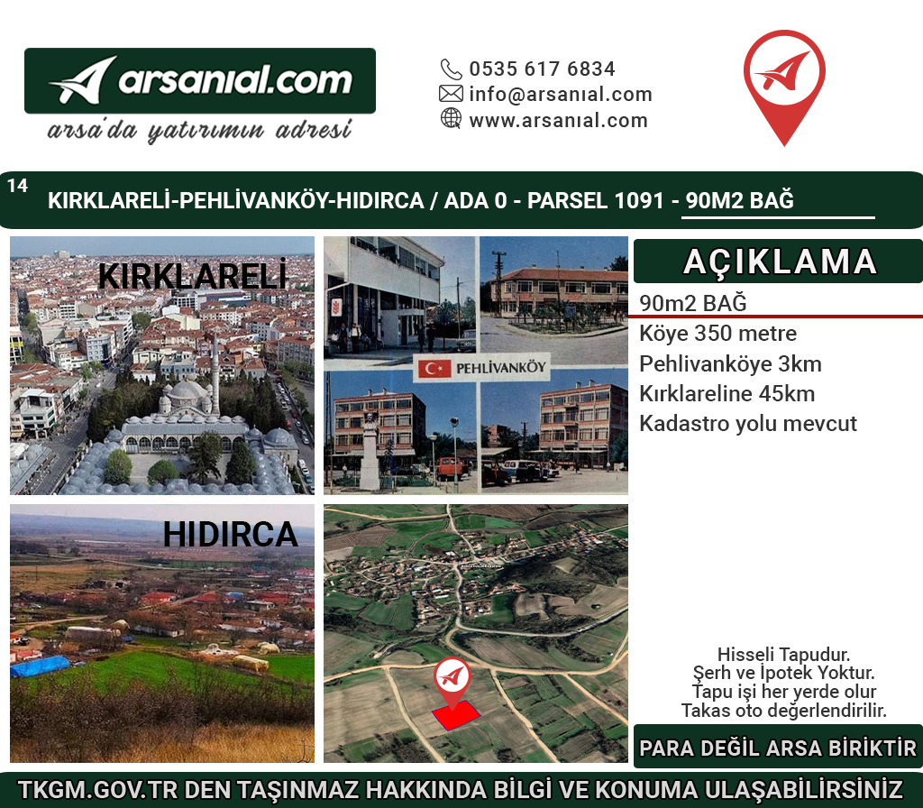 Kırklareli-Pehlivanköy-Hıdırca 90m2 Bahçe