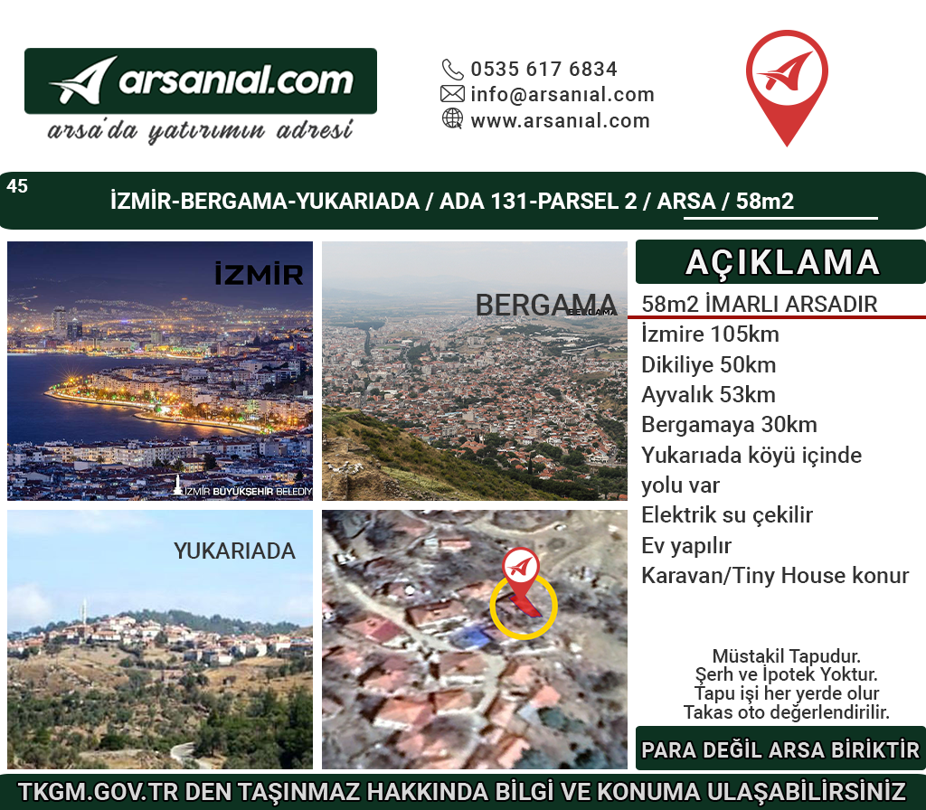 İzmir-Bergama-Yukarıada Satılık-58m2Arsa