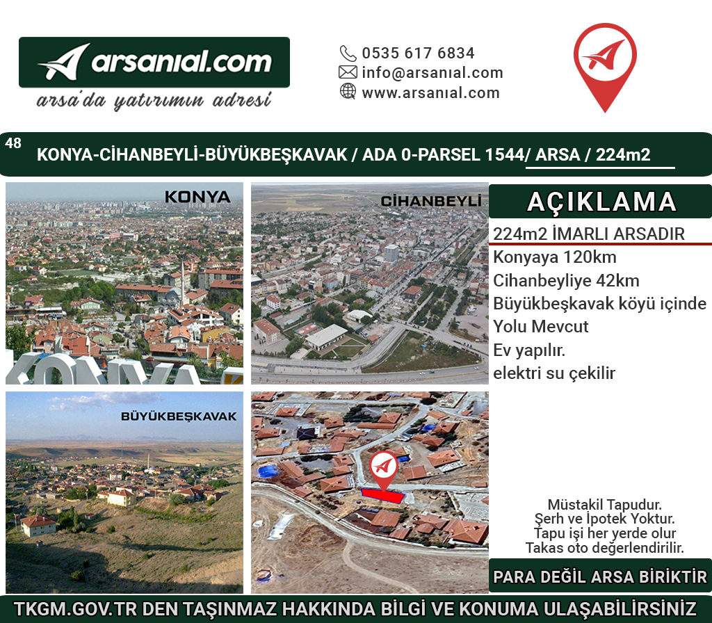 Konya Cihanbeyli Büyükbeşkavak Satılık 225m2 Arsa