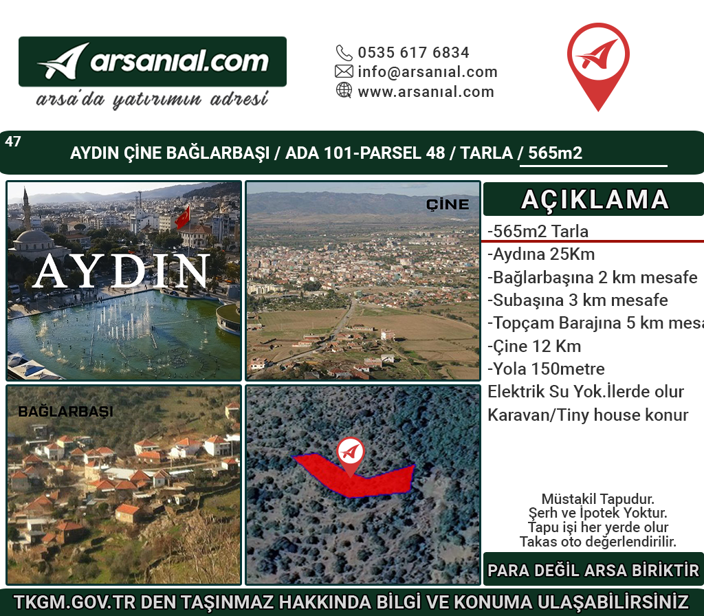 Aydın Çine Bağlarbaşı Satılık 565m2 Tarla
