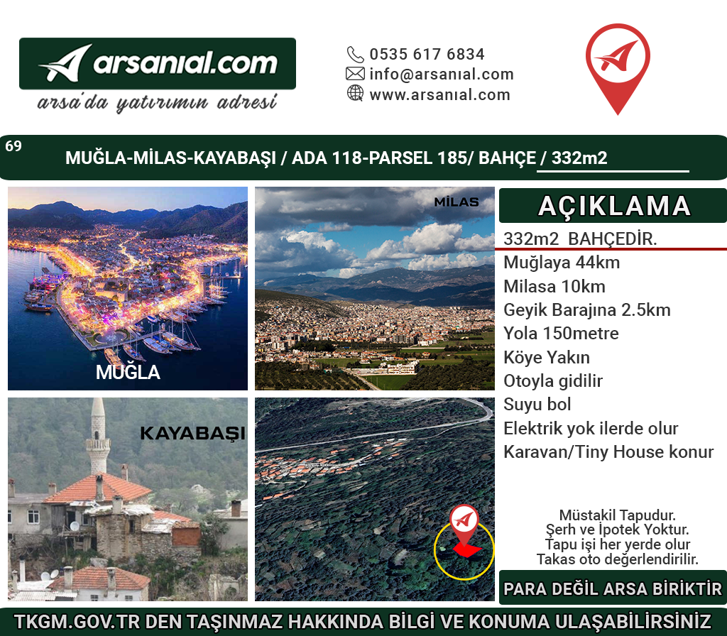 Muğla-Milas-Kayabaşı-Satılık 332m2Bahçe