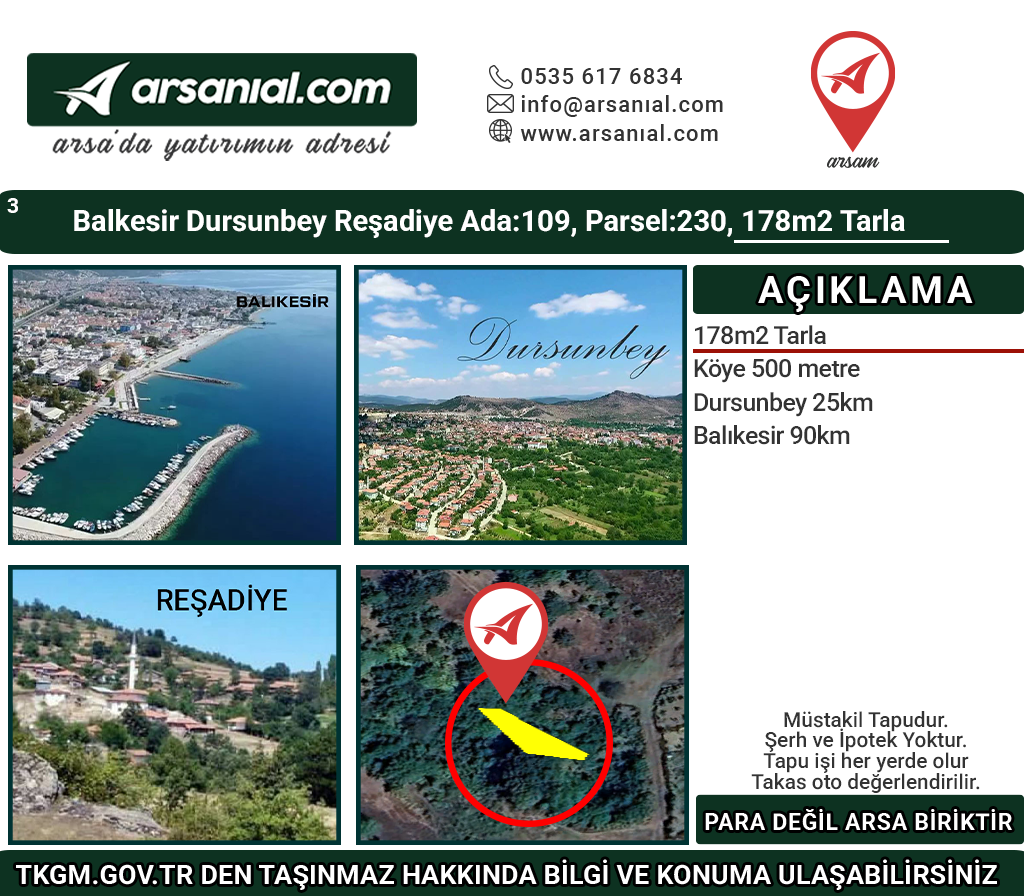 Balıkesir Dursunbey Reşadiye 178m2 Tarla