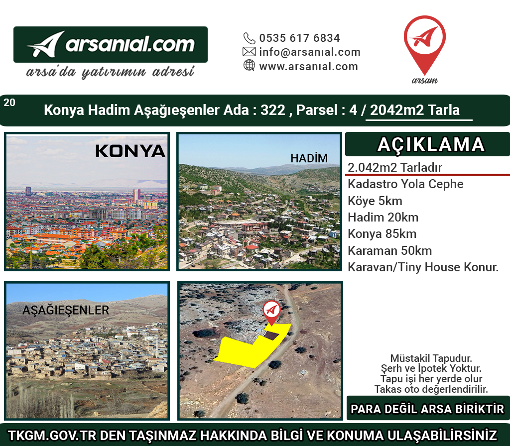 Konya Hadim Aşağıeşenler 2042m2 Tarla