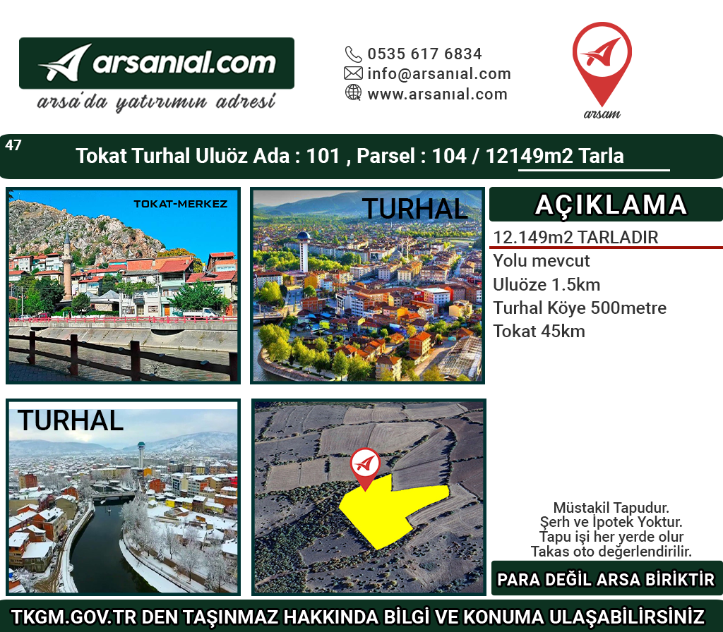 Tokat Turhal Uluöz 12149m2 Tarla