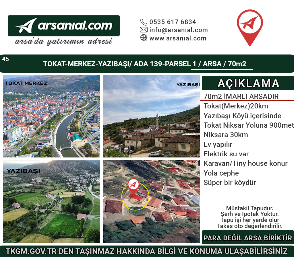 Tokat-Merkez-Yazıbaşı-Satılık-70m2Arsa Konut İmarlı