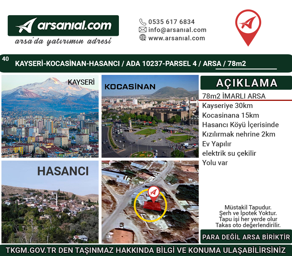 Kayseri-Kocasinan-Hasancı-77m2 İmarlı Arsa