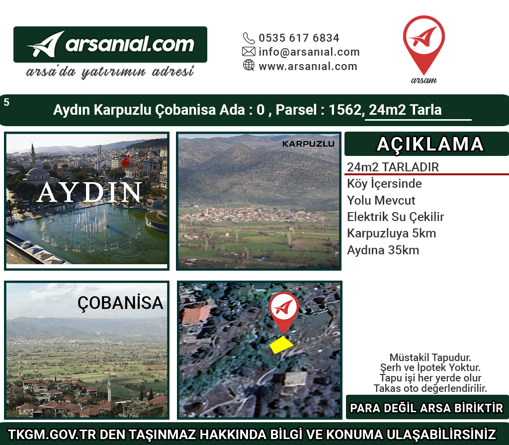 Aydın Karpuzlu Çobanisa 24m2 Tarla