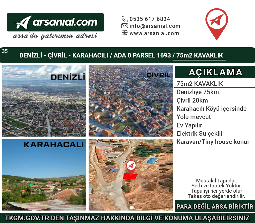 Denizli-Çivril-Karahacılı-Satılık Kavaklık-75m2