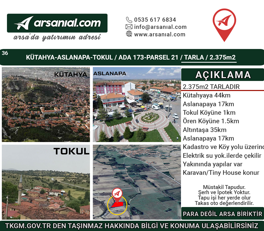 Kütahya-Aslanapa-Tokul-Satılık-2375m2Tarla