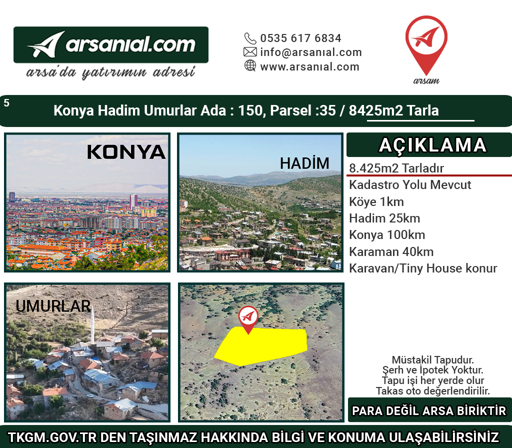 Konya Hadim Umurlar 8425m2 Tarla