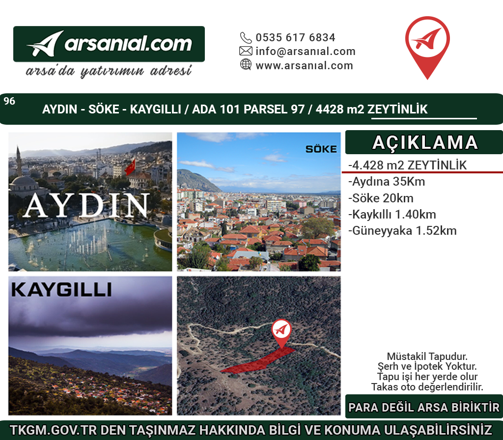 Aydın Söke Kaykıllı Satılık 4428m2 Zeytinlik