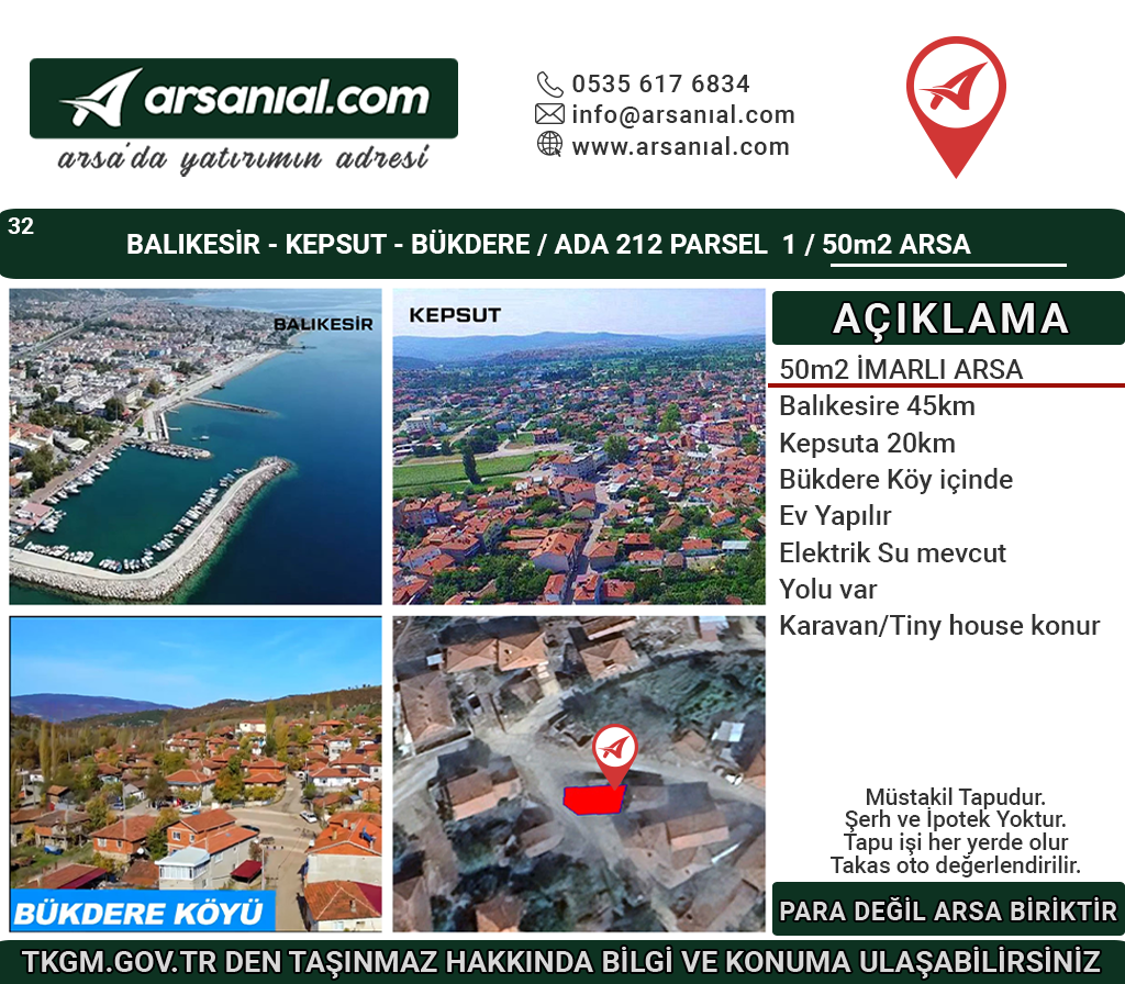 Balıkesir Kepsut Bükdere Satılık 50m2 İmarlı Arsa