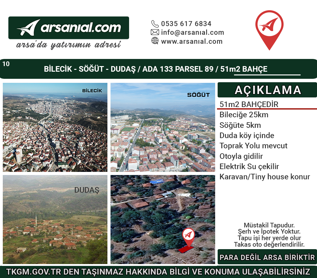 Bilecik-Söğüt-Dudaş Satılık 51m2 Bahçe